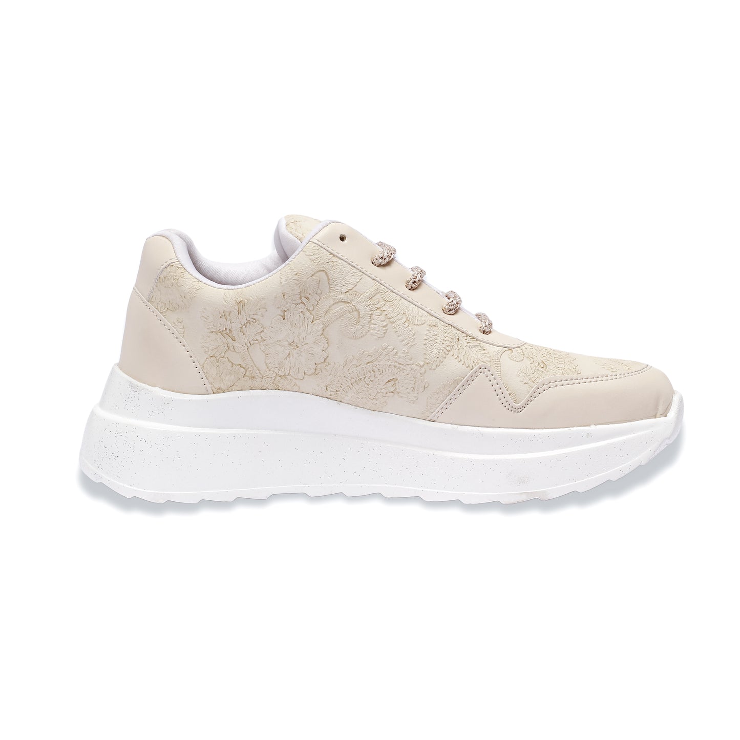 Ivory Elegance Sneakers side view — smooth and textured cream PU upper with white chunky sole by Solemates by Palak