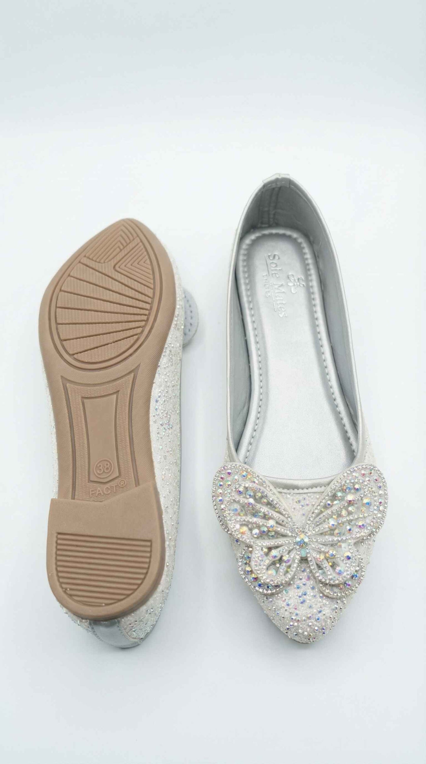 Stardust Flutter ballerina sole and insole view — Solemates by Palak branded silver insole with rubber sole