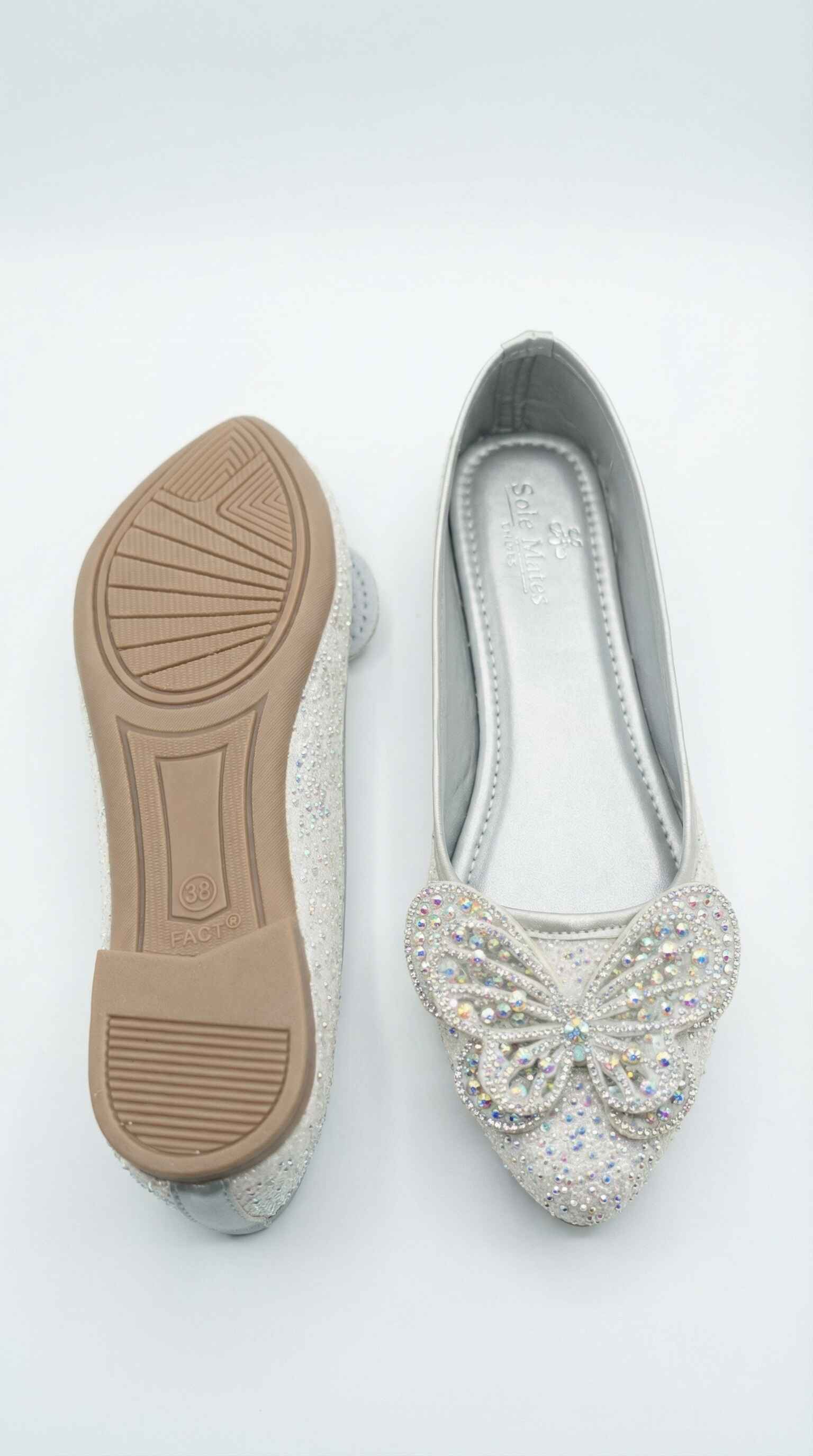 Stardust Flutter ballerina sole and insole view — Solemates by Palak branded silver insole with rubber sole