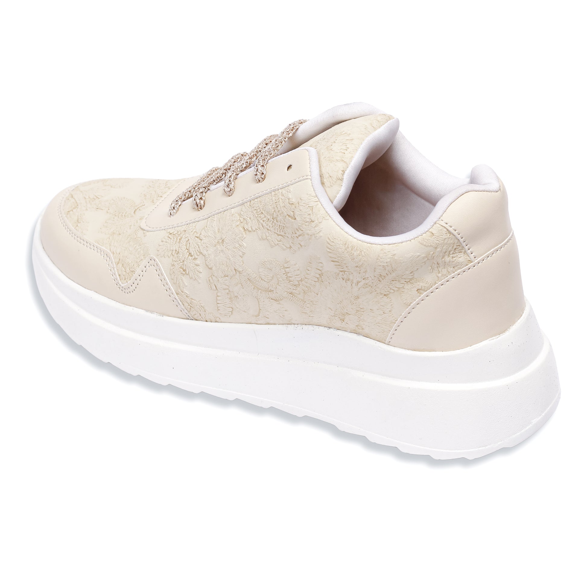 Ivory Elegance Sneakers back angle — cream textured PU sneaker with white chunky sole by Solemates by Palak