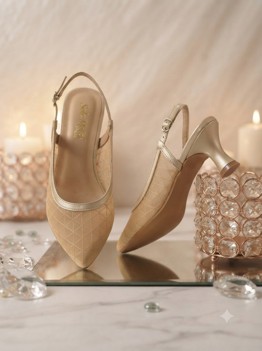 Mesh Gold Sling back heels